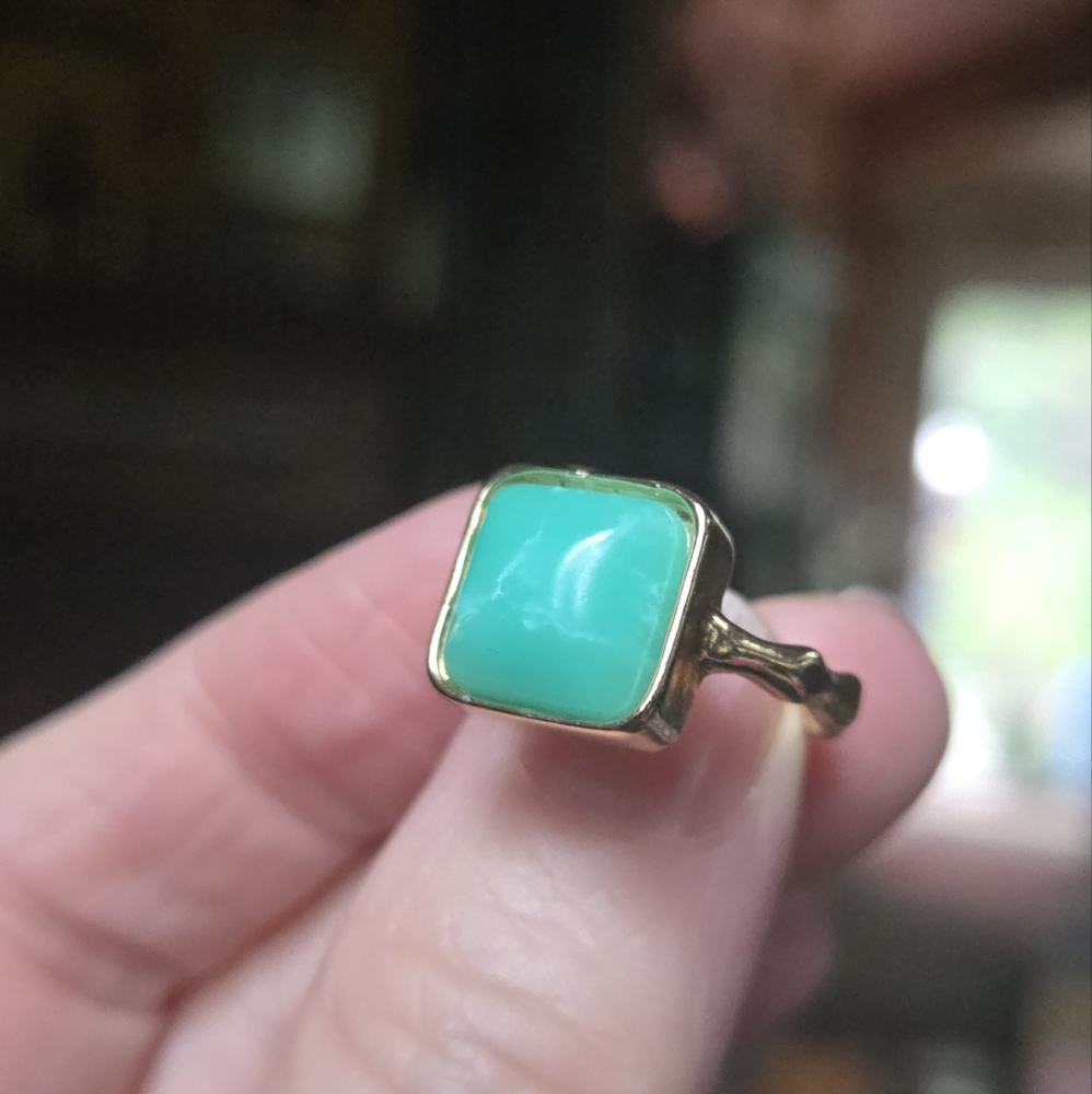 Green turquoise natural in gold plated setting sz6.5 - Picture 4 of 7